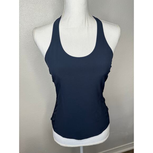 Athleta Navy Blue Mesh Racerback Tank Top XXS – Adjustable Sides Activewear - Picture 3 of 8